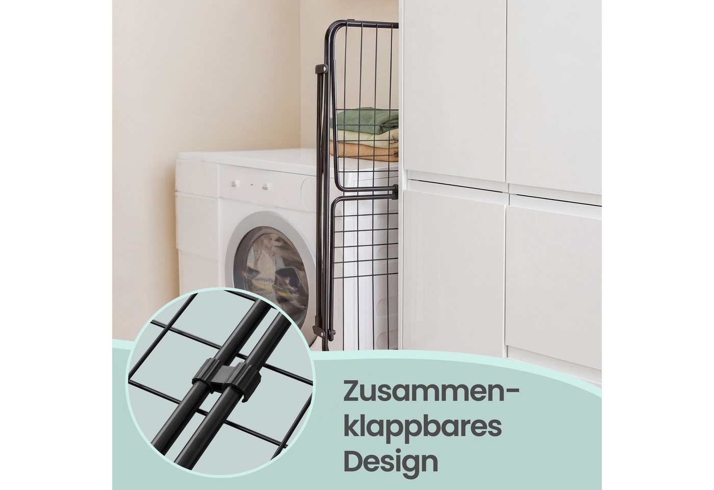 SONGMICS Wäscheständer Standtrockner, mit Sockenhalter, Metall, für Kleidung, Handtücher, 47 x 150 x 91 cm, platzsparend, Flügelwäscheständer – Bild 5 von 5