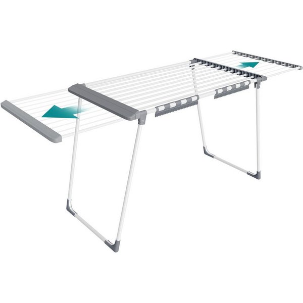 SONGMICS Wäscheständer Standtrockner, mit Sockenhalter, Metall, für Kleidung, Handtücher, ausziehbare Flügel, 22 m Trockenfläche, klappbar, perlweiß-taubengrau