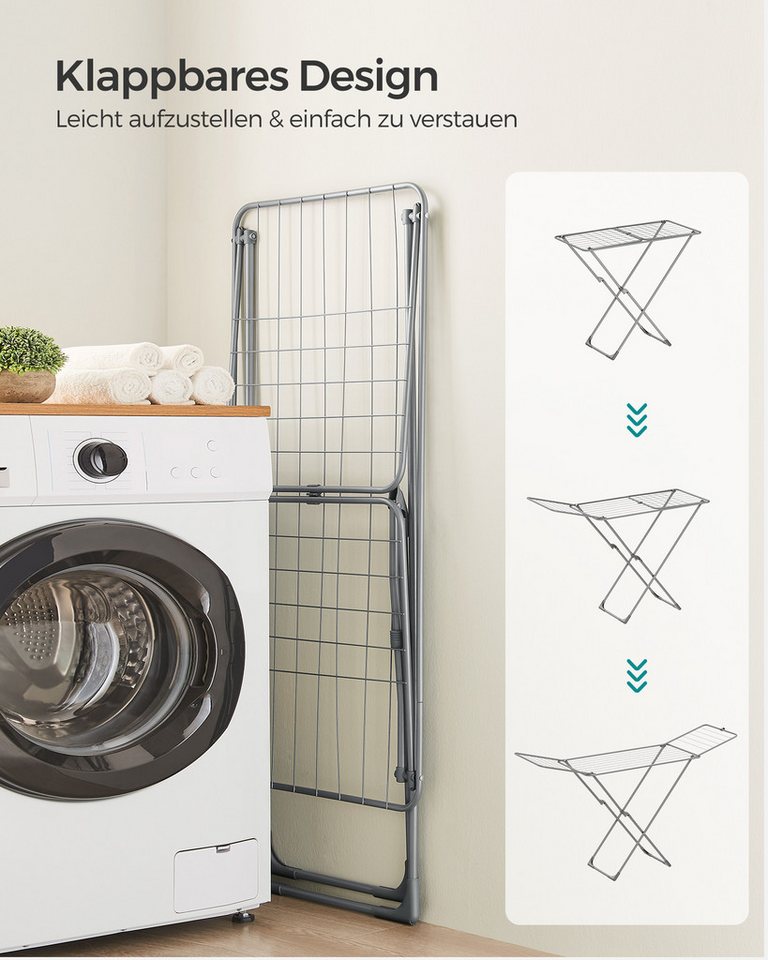 SONGMICS Wäscheständer Standtrockner klappbar, Flügelwäscheständer, freistehend, für Innen- und Außenbereich, für Bettwäsche und Kleidung – Bild 4 von 5
