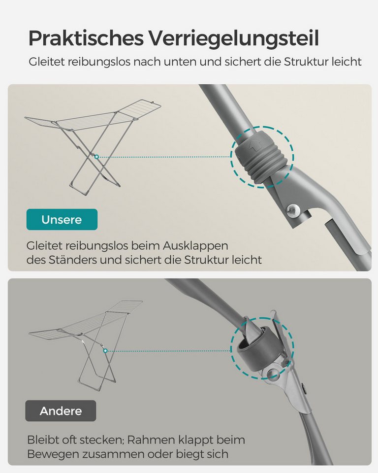 SONGMICS Wäscheständer Standtrockner klappbar, Flügelwäscheständer, freistehend, für Innen- und Außenbereich, für Bettwäsche und Kleidung – Bild 5 von 5