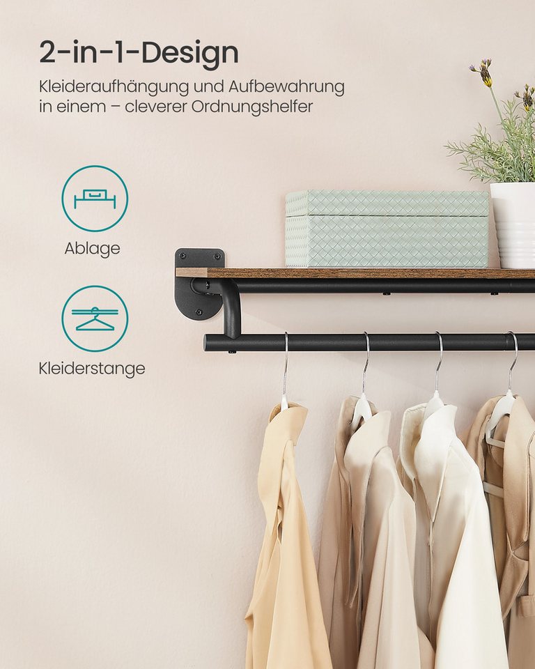 SONGMICS Wandgarderobe, Garderobe, Wandregal mit Kleiderstange, Schlafzimmer – Bild 3 von 5