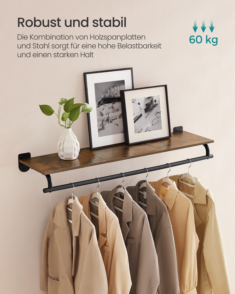 SONGMICS Wandgarderobe, Garderobe, Wandregal mit Kleiderstange, Schlafzimmer – Bild 4 von 5