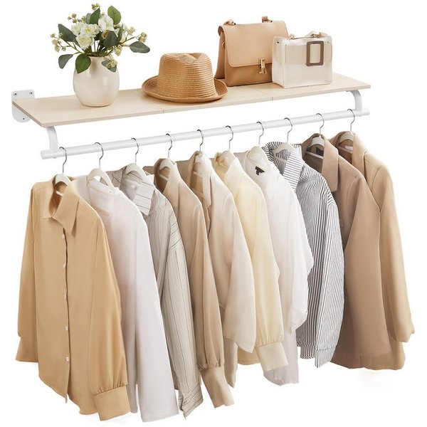 SONGMICS Wandgarderobe, Garderobe, Wandregal mit Kleiderstange, Schlafzimmer