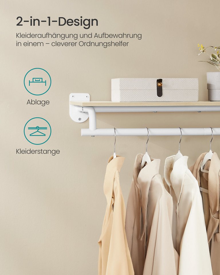 SONGMICS Wandgarderobe, Garderobe, Wandregal mit Kleiderstange, Schlafzimmer – Bild 3 von 5