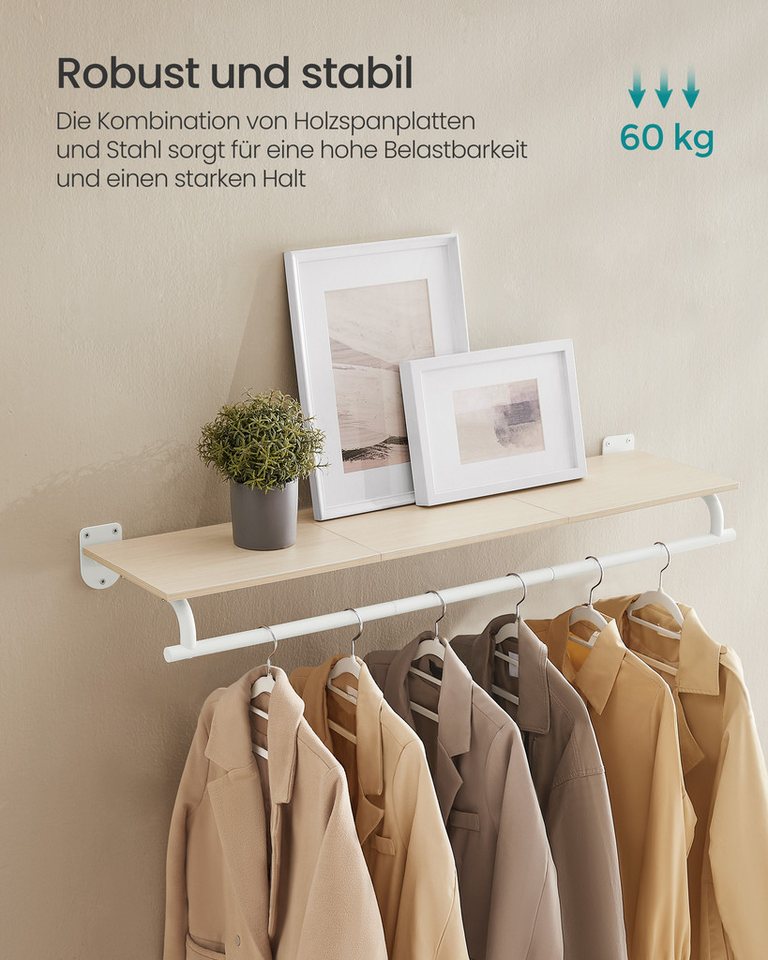 SONGMICS Wandgarderobe, Garderobe, Wandregal mit Kleiderstange, Schlafzimmer – Bild 4 von 5