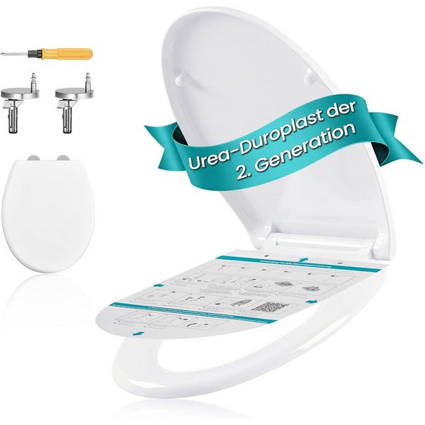 SONGMICS WC-Sitz mit Absenkautomatik, Toilettensitz schnell abnehmbar, O-Form, Klodeckel einfache Montage, bis 300 kg belastbar