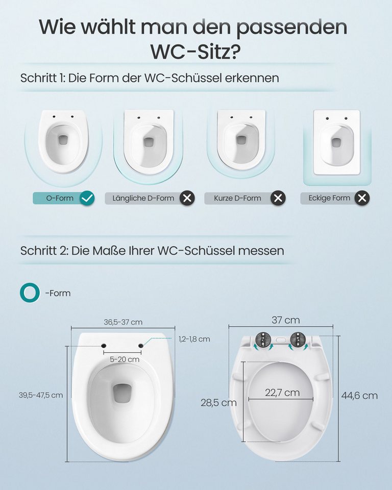 SONGMICS WC-Sitz mit Absenkautomatik, Toilettensitz schnell abnehmbar, O-Form, Klodeckel einfache Montage, bis 300 kg belastbar – Bild 2 von 5