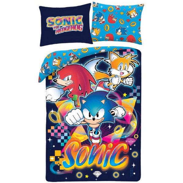 Sonic The Hedgehog Bettwäsche 140 × 200 cm Baumwolle Bettbezug Kissenbezug 70 × 90 cm, Mikrofaser