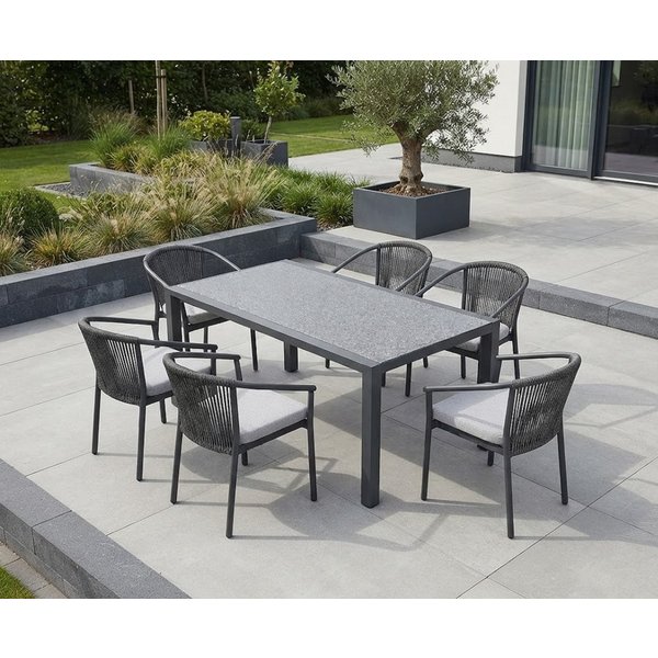 SonnenPartner Garten-Essgruppe Gartenmöbel-Set Finesse / Rondo 6 x Stapelstuhl + 1 mal Tisch, (Spar-Set, 7-tlg., 1 Tisch, 6 Stühle, 6 Auflagen), wetterfest / st