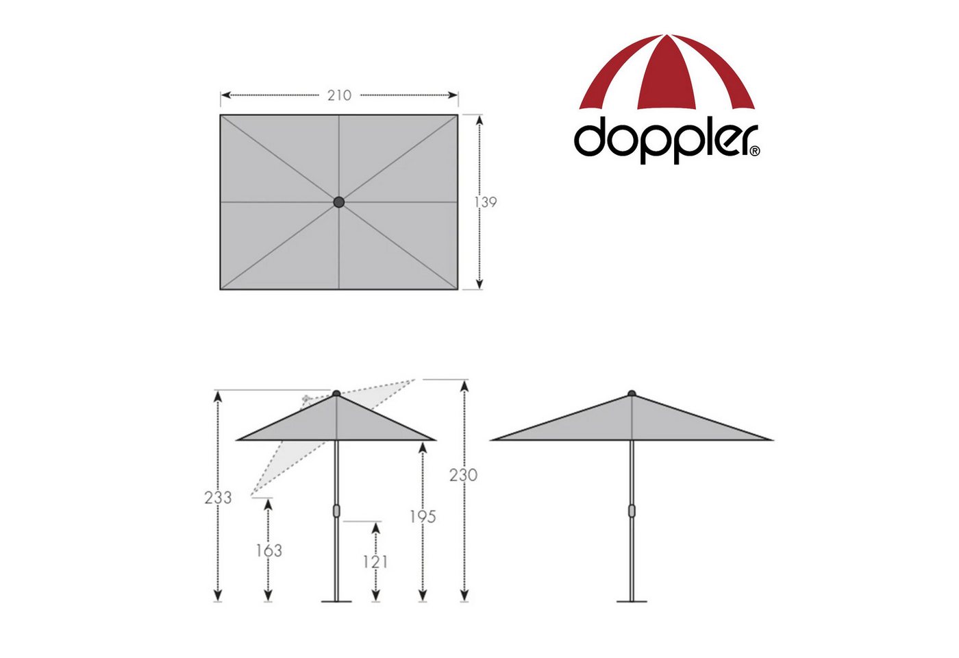 doppler® Sonnenschirm doppler Active Auto Tilt Kurbelschirm Sonnenschirm 210x140 cm – Bild 3 von 5