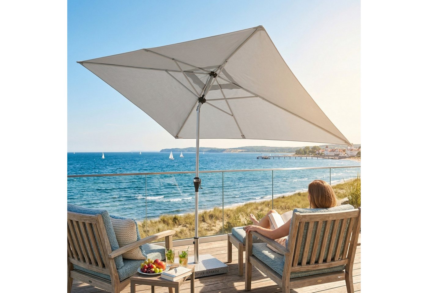 doppler® Sonnenschirm doppler Active Auto Tilt Kurbelschirm Sonnenschirm 210x140 cm – Bild 4 von 5