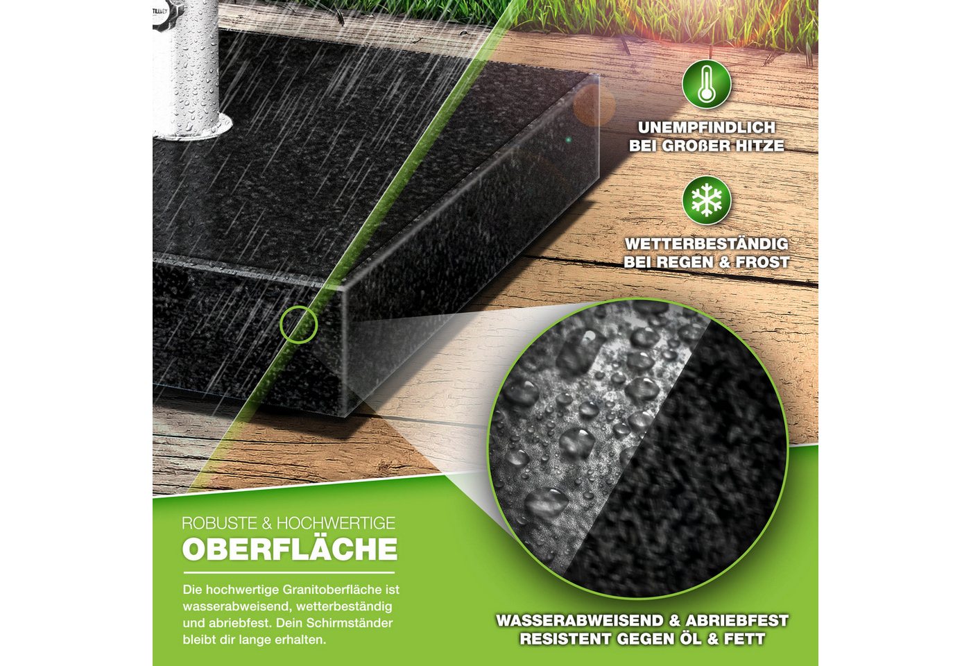 tillvex Sonnenschirm tillvex Granit Sonnenschirmständer, Balkonschirmständer für Schirmstöcke 16-48 mm & 300cm Schirmdurchmesser, Sonnenschirm, Granit Sonnensch – Bild 3 von 5