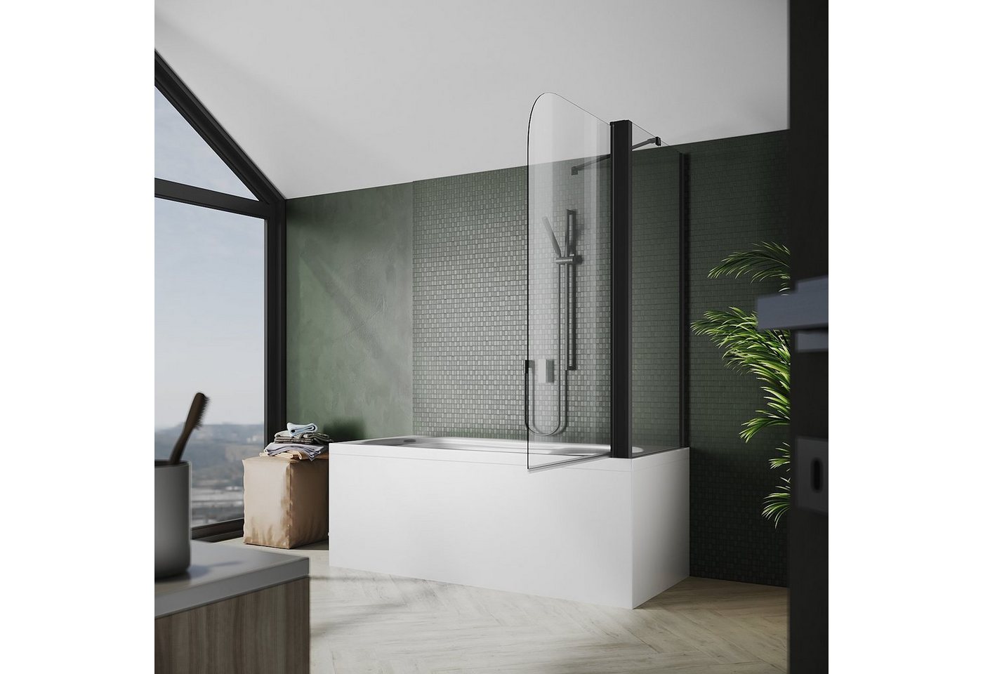 SONNI Badewannenaufsatz NANO Glas, 80x140cm, Badewannenaufsatz mit Seitenwand, Einscheibensicherheitsglas mit Nano Beschichtung, für Badezimmer, faltbar – Bild 2 von 5