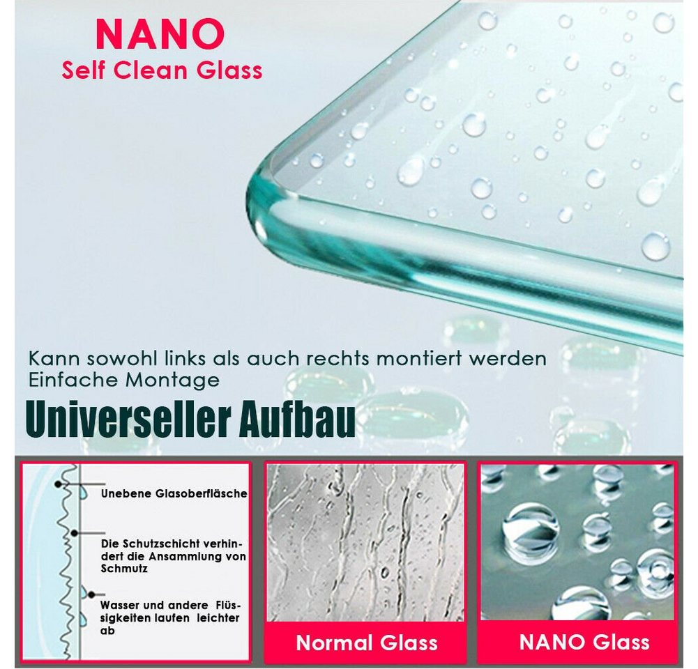 SONNI Badewannenaufsatz NANO Glas, 80x140cm, Badewannenaufsatz mit Seitenwand, Einscheibensicherheitsglas mit Nano Beschichtung, für Badezimmer, faltbar – Bild 4 von 5