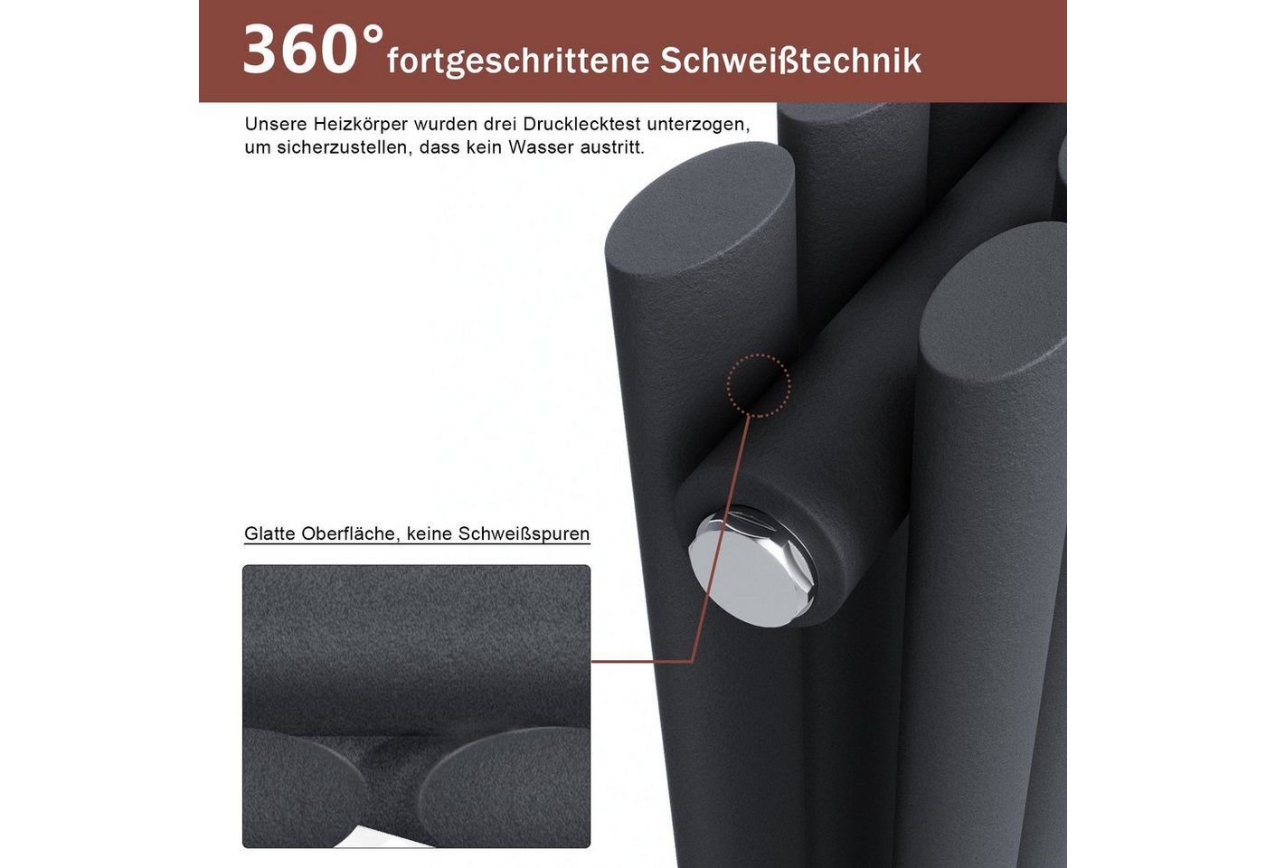 SONNI Badheizkörper Röhrenheizkörper Warmwasser,Horizontal,Doppellagig,mit Multiblock,bad, 600 x 770/ 600x1006/ 600 x 1183 mm,Design Heizkörper, Weiß/Anthrazit – Bild 5 von 5