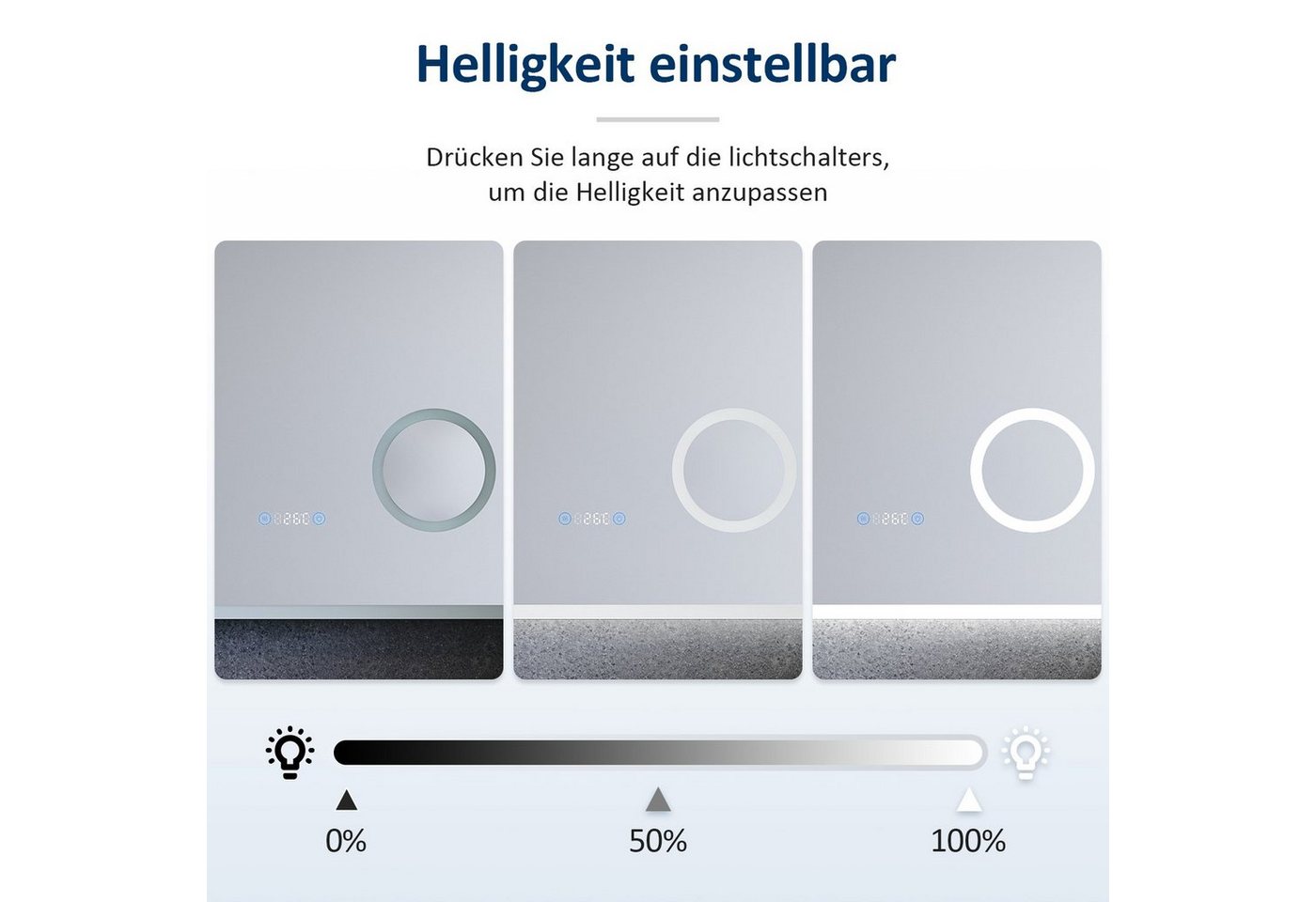 SONNI Badspiegel Badspiegel Kalt/Neutral/Warmweiß, 3-facher Vergrößerung, Temperatur, Beschlagfrei, Helligkeit einstellbar, Badezimmer, IP44 – Bild 4 von 5