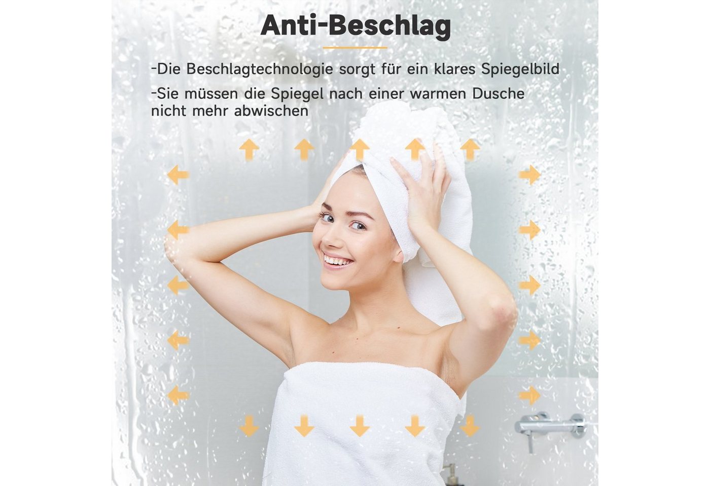 SONNI Badspiegel Badspiegel Kalt/Neutral/Warmweiß, 3-facher Vergrößerung, Temperatur, Beschlagfrei, Helligkeit einstellbar, Badezimmer, IP44 – Bild 5 von 5