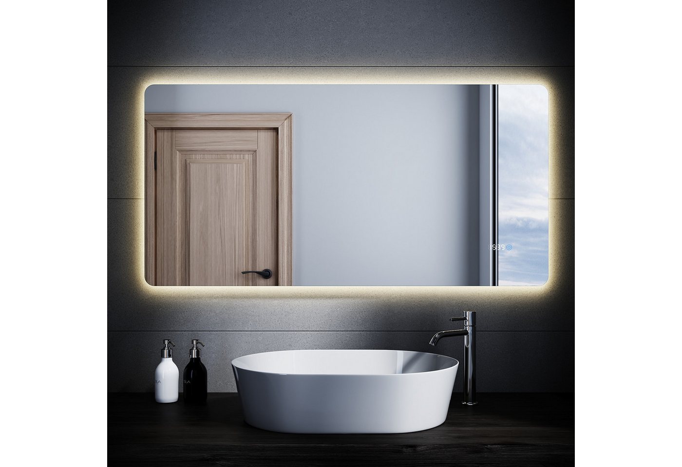 SONNI Badspiegel LED Badspiegel mit Touch, 3 Lichtfarben, Anti-Beschlag, 70-120cm Gedächtnisfunktion Badezimmerspiegel mit Beleuchtung – Bild 3 von 5