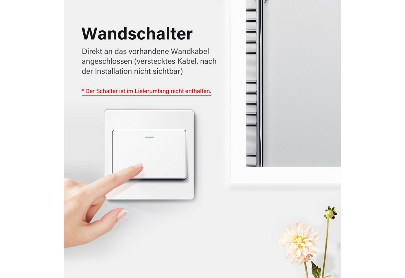 SONNI Badspiegel Badspiegel mit LED-Beleuchtung, Lichtspiegel IP44 LED Spiegel, 60-120cm Wandspiegel mit Touch-Schalter – Bild 3 von 5