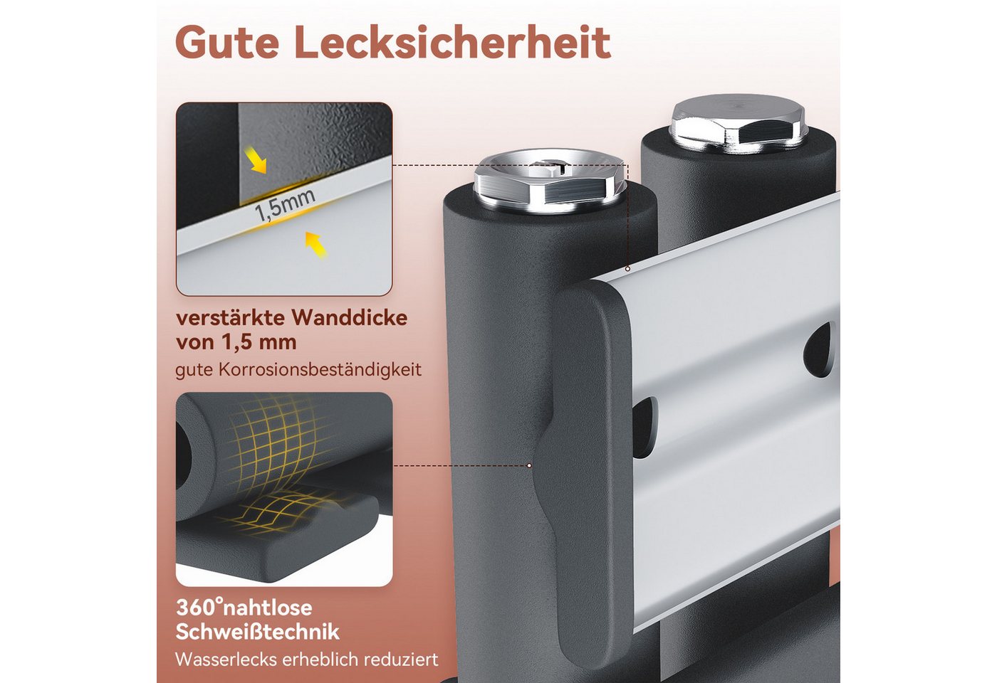 SONNI Designheizkörper Design Badheizkörper Anthrazit Handtuchtrockner Flach, Paneelheizkörper Design Mittelanschluss seitlich – Bild 3 von 5