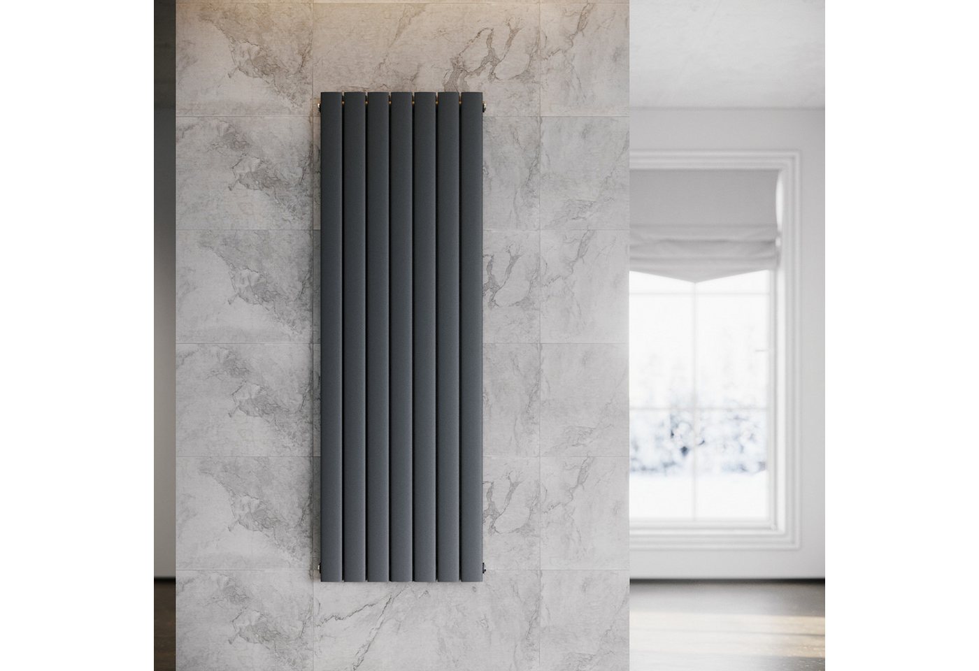 SONNI Designheizkörper Design Heizkörper Flach Anthrazit Doppellagig 1600x542mm Vertikal, Paneelheizkörper, Heizungsbereich 19~27m², Mittelanschuss – Bild 3 von 5