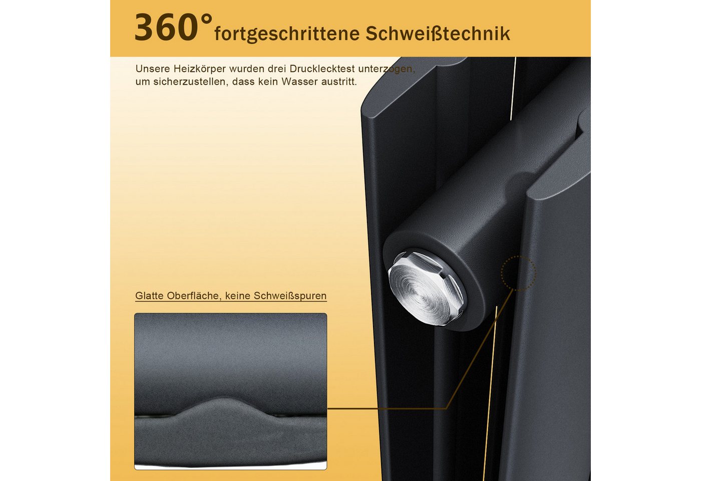 SONNI Designheizkörper Design Heizkörper Flach Anthrazit Doppellagig 1600x542mm Vertikal, Paneelheizkörper, Heizungsbereich 19~27m², Mittelanschuss – Bild 4 von 5