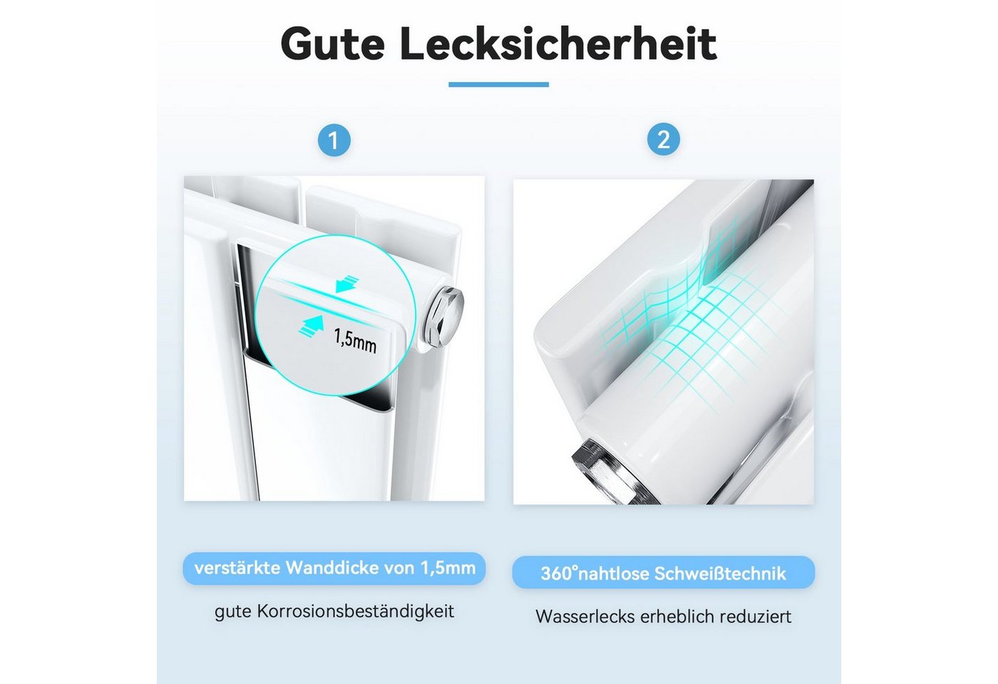 SONNI Designheizkörper Design Heizkörper Flach Weiß Doppellagig 1600x465mm Vertikal, Paneelheizkörper, Heizungsbereich 19~27m², Mittelanschuss – Bild 3 von 5