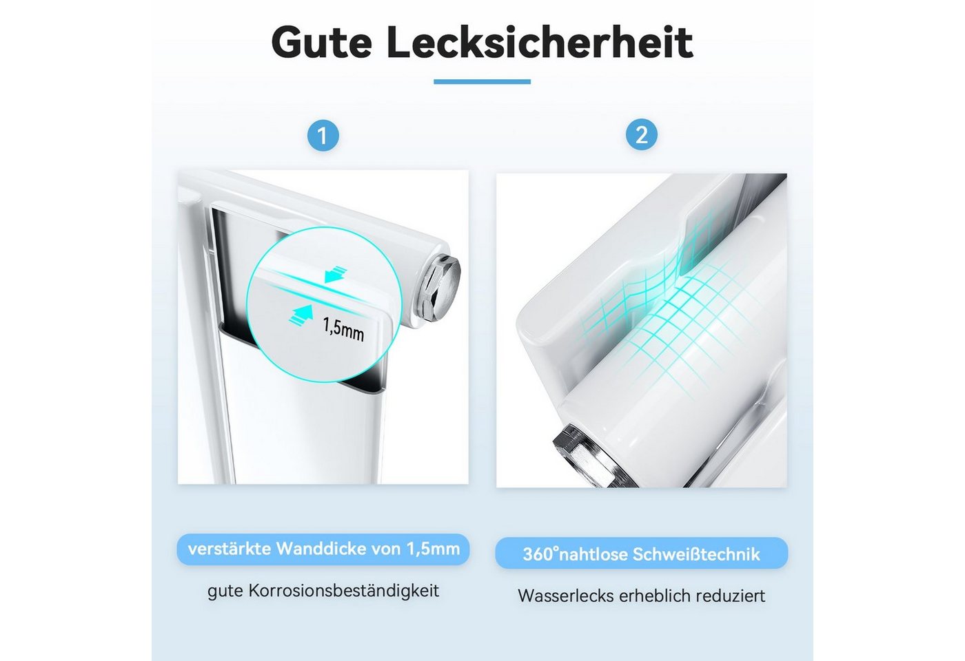 SONNI Designheizkörper Design Heizkörper Flach Weiß Einlagig 1600x465mm Vertikal, Paneelheizkörper, Heizungsbereich 11~16m², Mittelanschuss – Bild 3 von 5