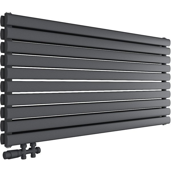 SONNI Designheizkörper Röhrenheizkörper Doppellagig 593x1200x79mm 1332 Watt Weiß/Anthrazit, mit Weiß/Anthrazit Multiblock, Heizungsbereich 9~14m²
