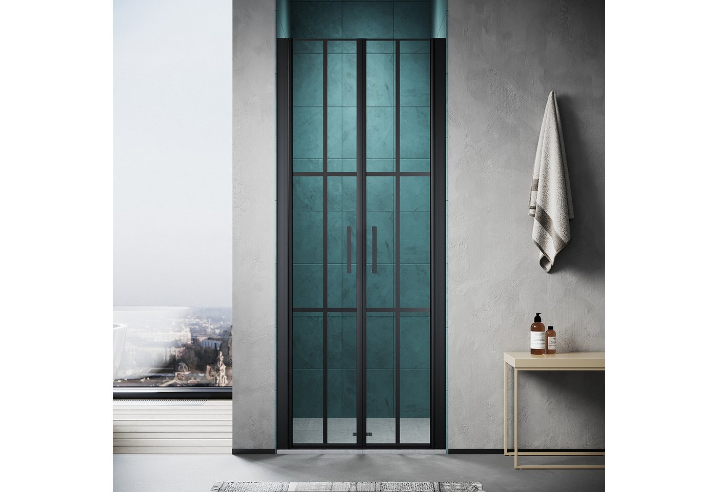SONNI Dusch-Doppelschiebetür Doppelt öffnende Gitterduschtür,180° drehbar,verstärktes Glas, 5x195 cm – Bild 2 von 5