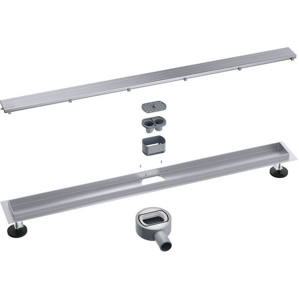 SONNI Duschrinne Edelstahl Duschrinne 50-110 cm 360° verstellbarer Bodenablauf Flach, mit Geruchsstop und Haarsieb Randablauf,mit Bodenbefestigung