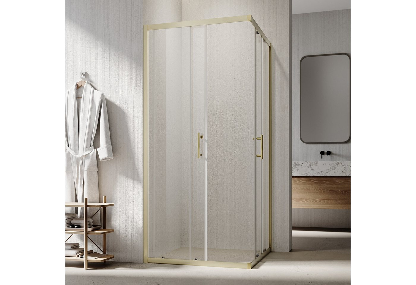 SONNI Eckdusche Duschkabine Eckeinstieg Schiebetüren ESG Glas Höhe 195cm, BxT: 70x70 cm, Einscheibensicherheitsglas, links und recht montierbar, Höhe 195cm – Bild 2 von 5