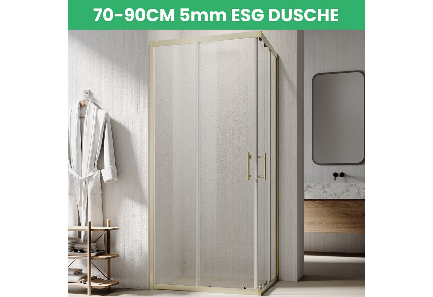 SONNI Eckdusche Duschkabine Eckeinstieg Schiebetüren ESG Glas Höhe 195cm, BxT: 70x70 cm, Einscheibensicherheitsglas, links und recht montierbar, Höhe 195cm – Bild 5 von 5