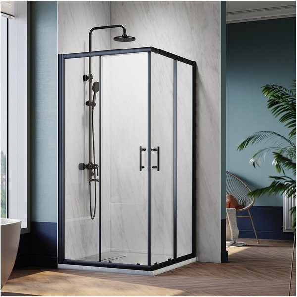 SONNI Eckdusche Eckdusche Duschkabine Eckeinstieg Schiebetüren,schwarze Höhe 195cm, BxT: 70x70 cm