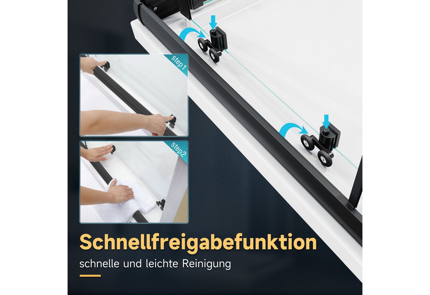 SONNI Eckdusche Eckdusche Duschkabine Eckeinstieg Schiebetüren,schwarze Höhe 195cm, BxT: 70x70 cm – Bild 5 von 5