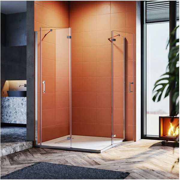 SONNI Eckdusche Duschkabine Sicherheitsglas Scharniertür Dusche Eckeinstieg 195cm, BxT: 80x80 cm, Duschabtrennung Nano Glas