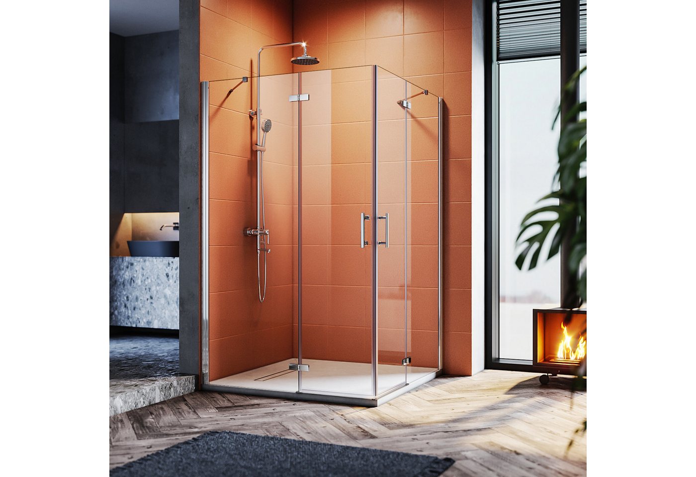 SONNI Eckdusche Duschkabine Sicherheitsglas Scharniertür Dusche Eckeinstieg 195cm, BxT: 80x80 cm, Duschabtrennung Nano Glas – Bild 2 von 5