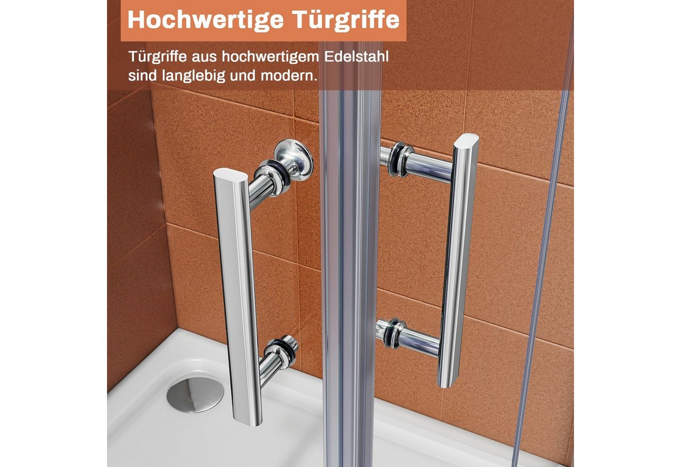 SONNI Eckdusche Duschkabine Sicherheitsglas Scharniertür Dusche Eckeinstieg 195cm, BxT: 80x80 cm, Duschabtrennung Nano Glas – Bild 4 von 5