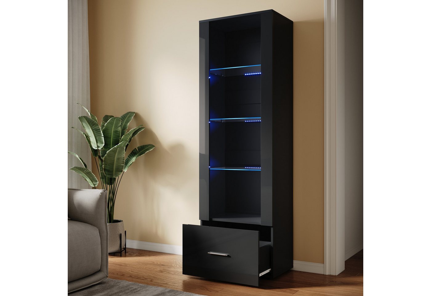 SONNI Glasvitrine Glasvitrinen mit led beleuchtung,55x35x172cm,weiB hochglanz Modern – Bild 2 von 5