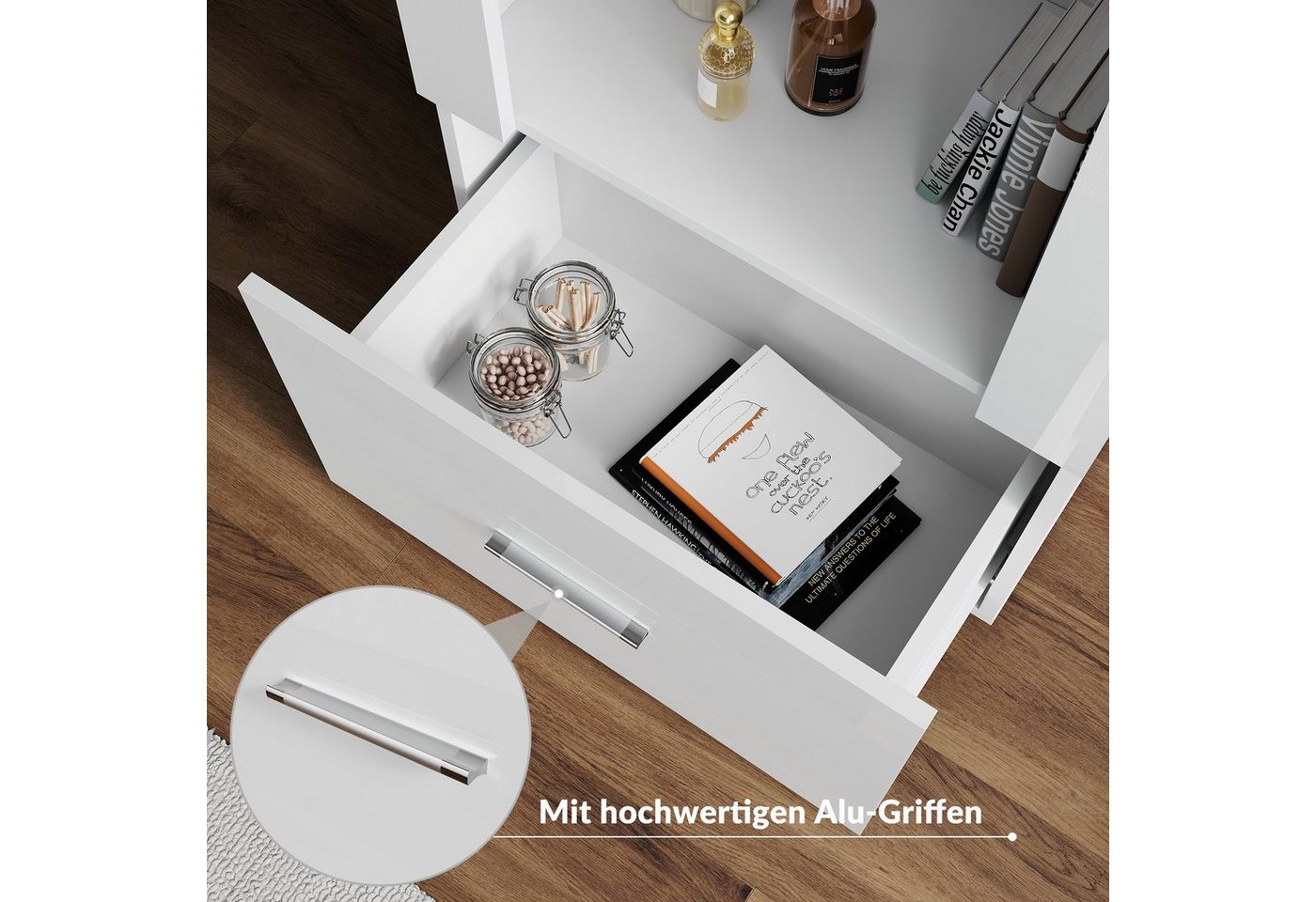 SONNI Glasvitrine Glasvitrinen mit led beleuchtung,55x35x172cm,weiB hochglanz Modern – Bild 4 von 5