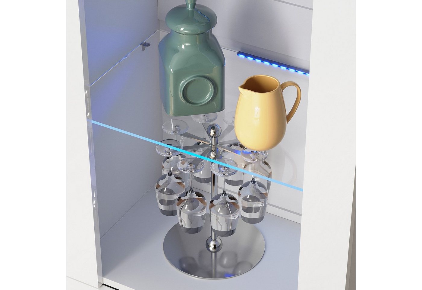 SONNI Glasvitrine Glasvitrinen mit led beleuchtung,55x35x172cm,weiB hochglanz Modern – Bild 5 von 5