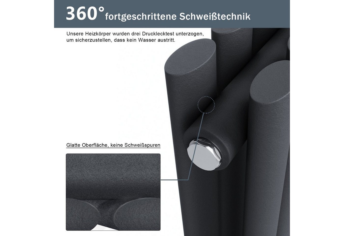 SONNI Heizkörper Doppellagig, 760 x 600 mm/ 1003 x 600 mm / 1180 x 600 mm, Anthrazit – Bild 4 von 5