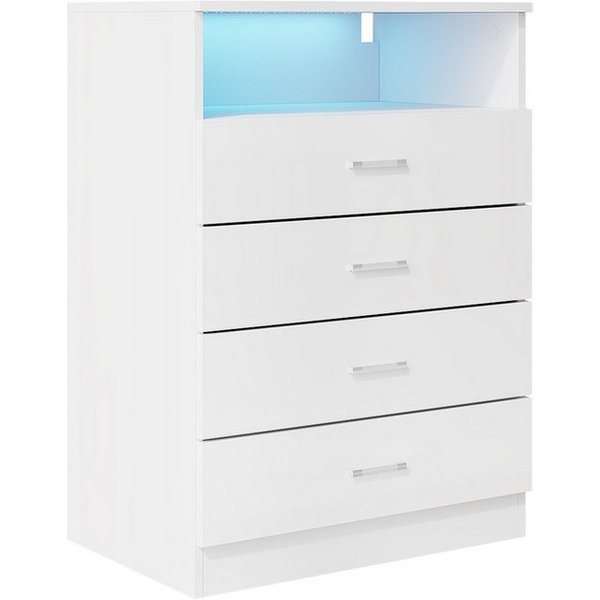 SONNI Kommode kommode Weiß,4 schubladen und offene Fächer, 60x40x83cm, mit led beleuchtung