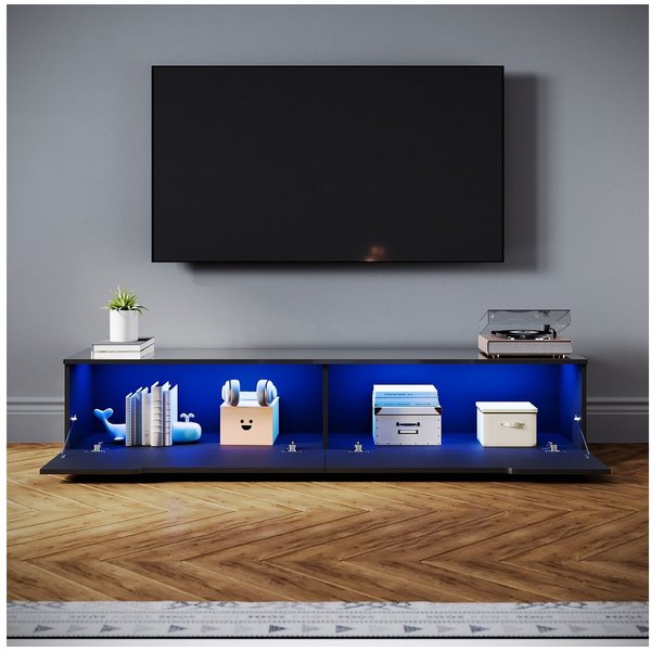 SONNI Lowboard Lowboard 160 cm Breite, Modern in Weiß & Schwarz, LED-Lichteffekten
