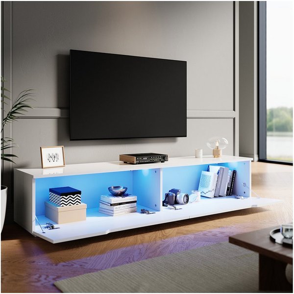SONNI Lowboard Lowboard 160 cm Breite, Modern in Weiß & Schwarz, LED-Lichteffekten