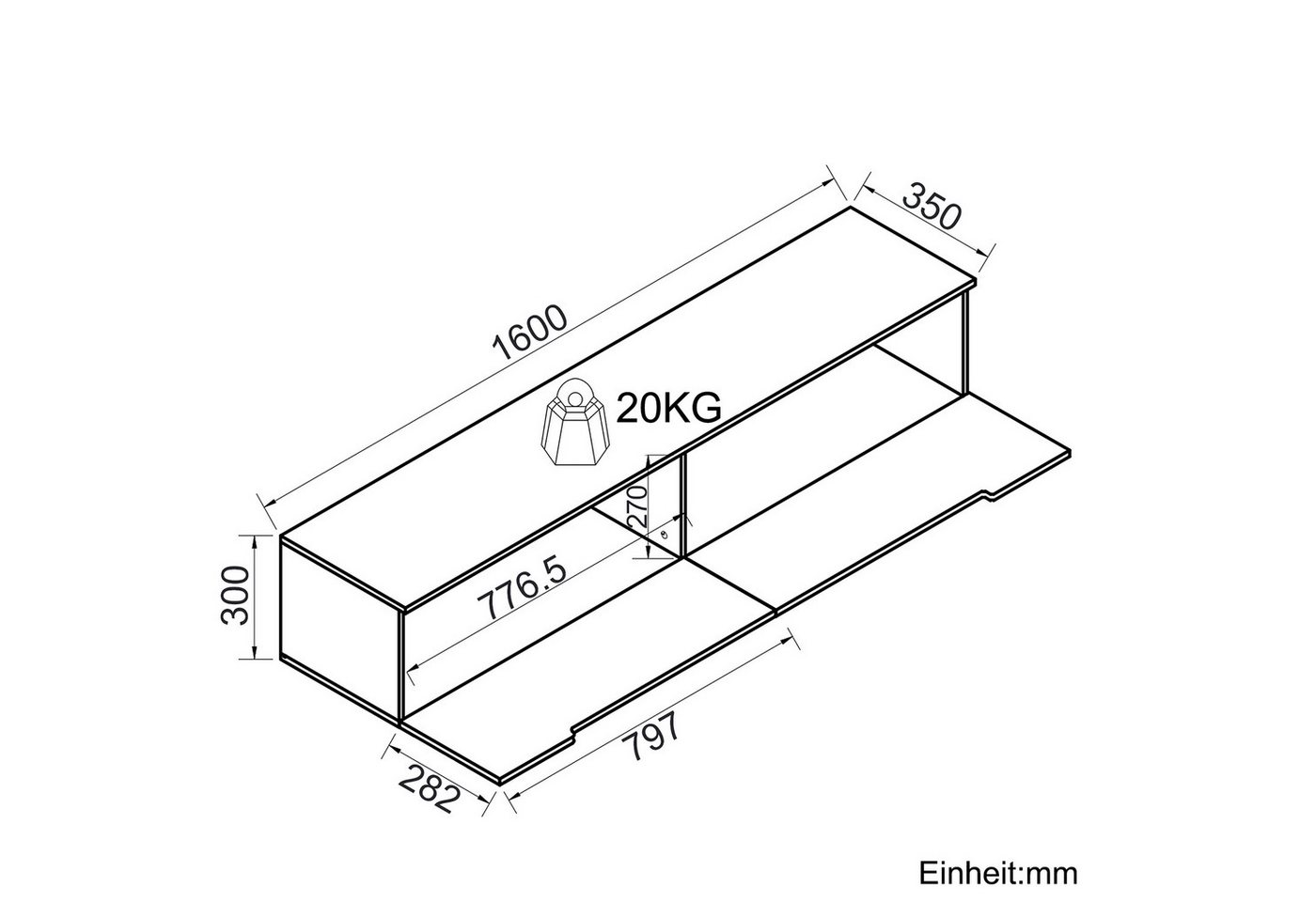 SONNI Lowboard Lowboard 160 cm Breite, Modern in Weiß & Schwarz, LED-Lichteffekten – Bild 3 von 5