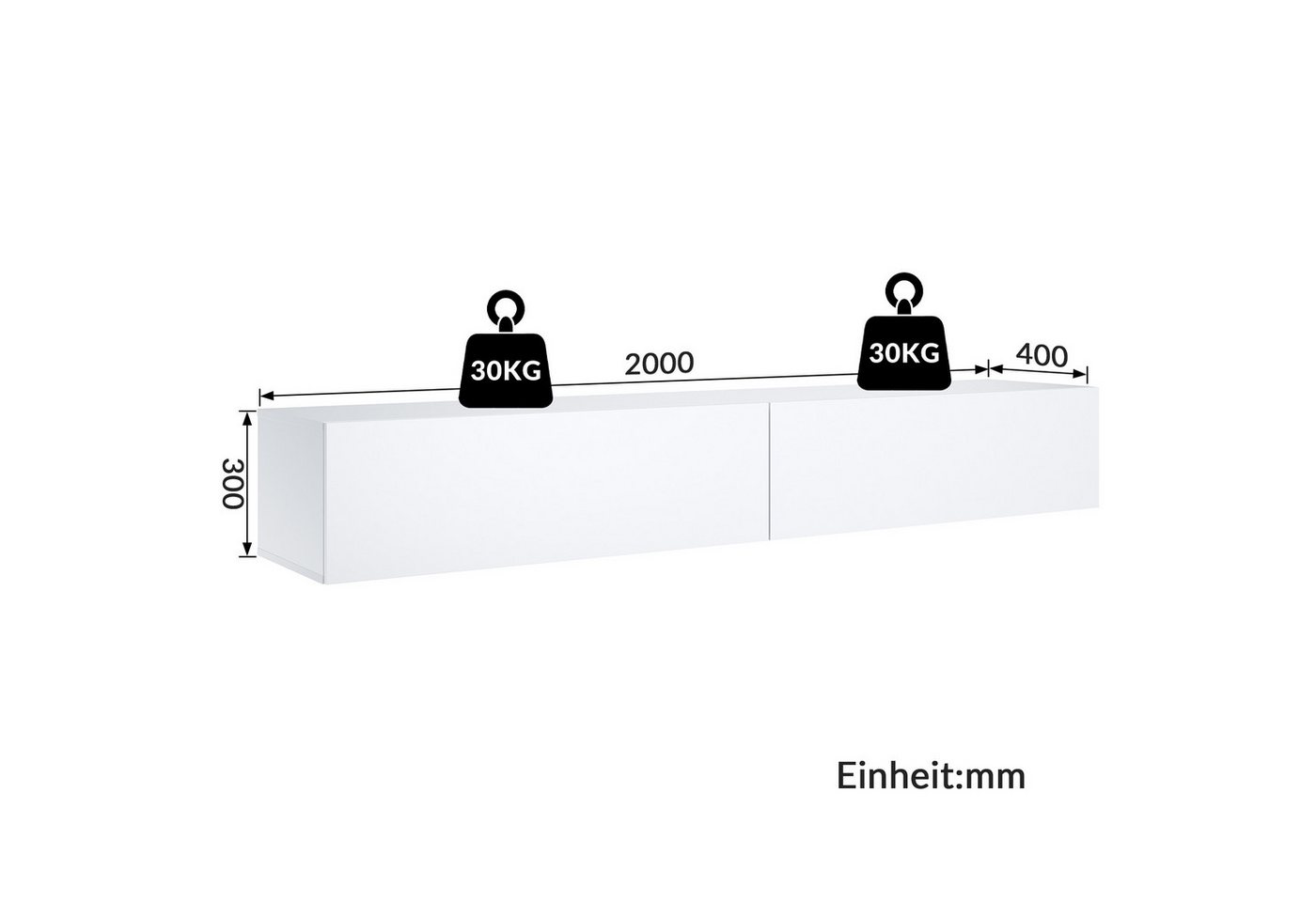 SONNI Lowboard Lowboard 200cm TV-Schrank hängend oder stehend Fernsehertisch, TV-Schränke, fernseher schrank für wohnzimmer – Bild 2 von 5