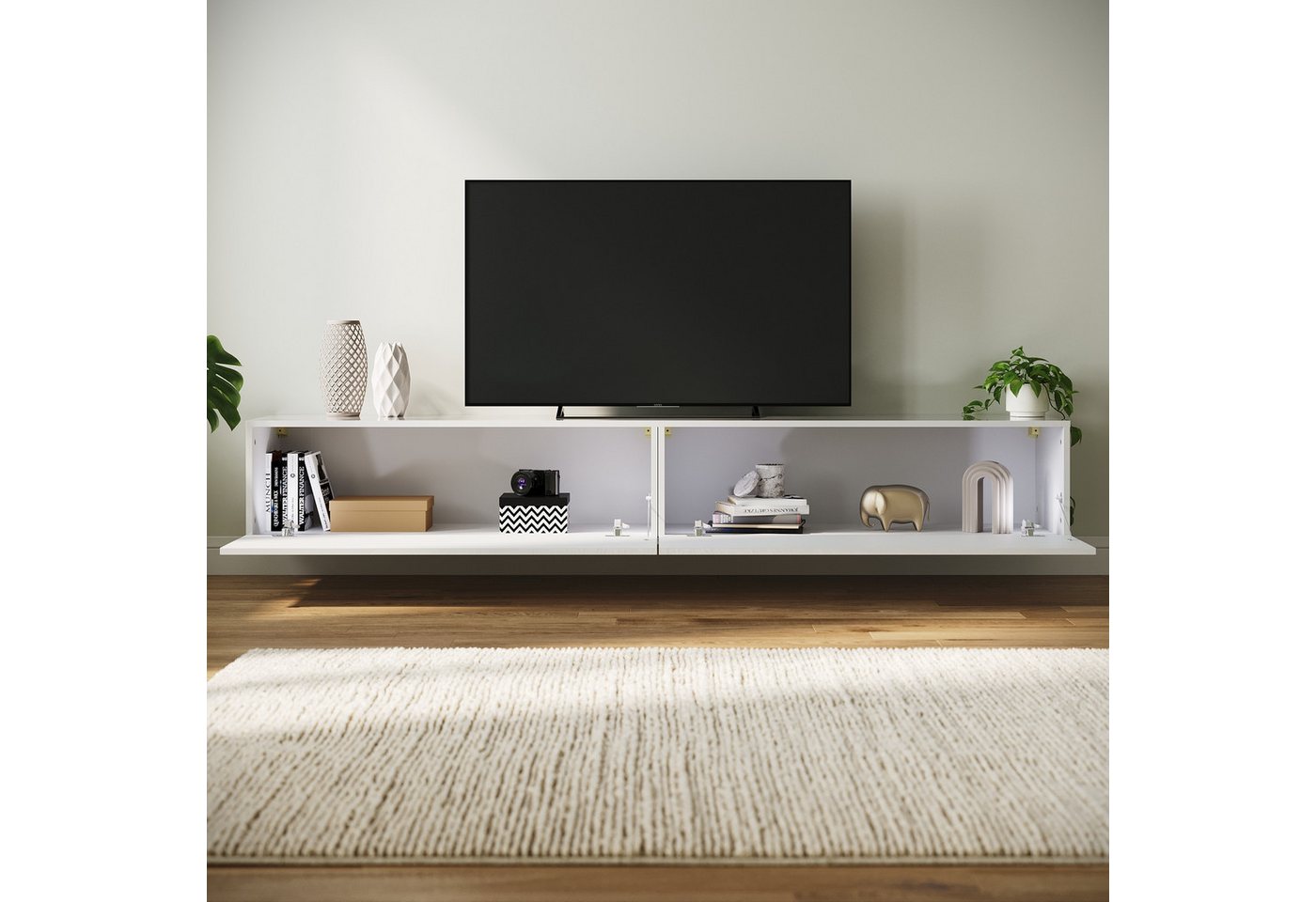 SONNI Lowboard Lowboard 200cm TV-Schrank hängend oder stehend Fernsehertisch, TV-Schränke, fernseher schrank für wohnzimmer – Bild 4 von 5