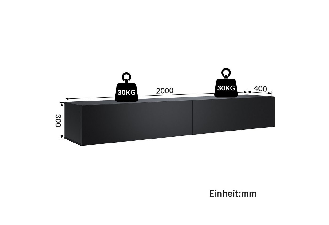 SONNI Lowboard Lowboard 200cm TV-Schrank hängend oder stehend Fernsehertisch, TV-Schränke, fernseher schrank für wohnzimmer – Bild 2 von 5