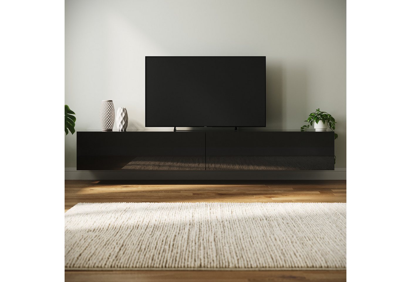 SONNI Lowboard Lowboard 200cm TV-Schrank hängend oder stehend Fernsehertisch, TV-Schränke, fernseher schrank für wohnzimmer – Bild 3 von 5